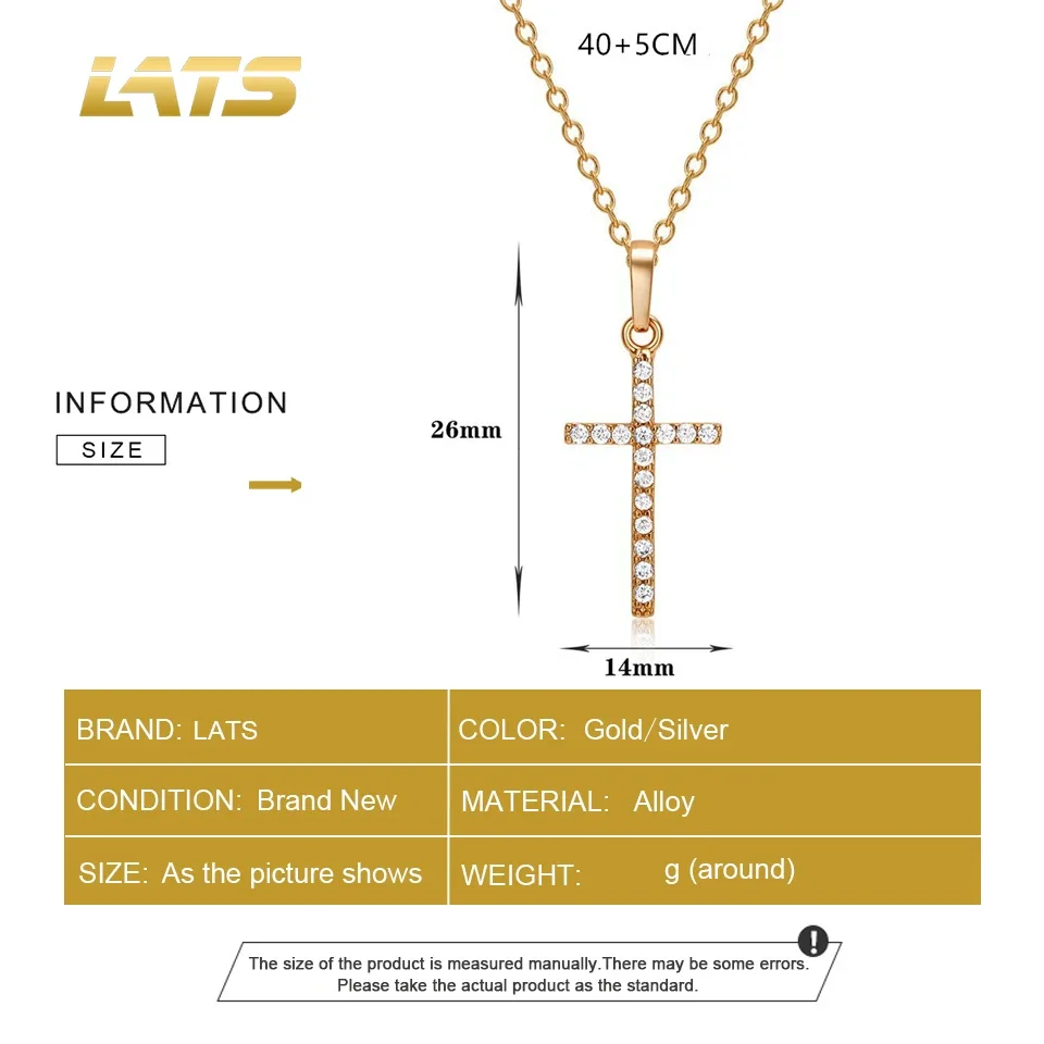 LATS Fashion Female Cross Pendants dropshipping Gold Color Crystal Jesus Cross Pendant Necklace Jewelry For Women Men Wholesale