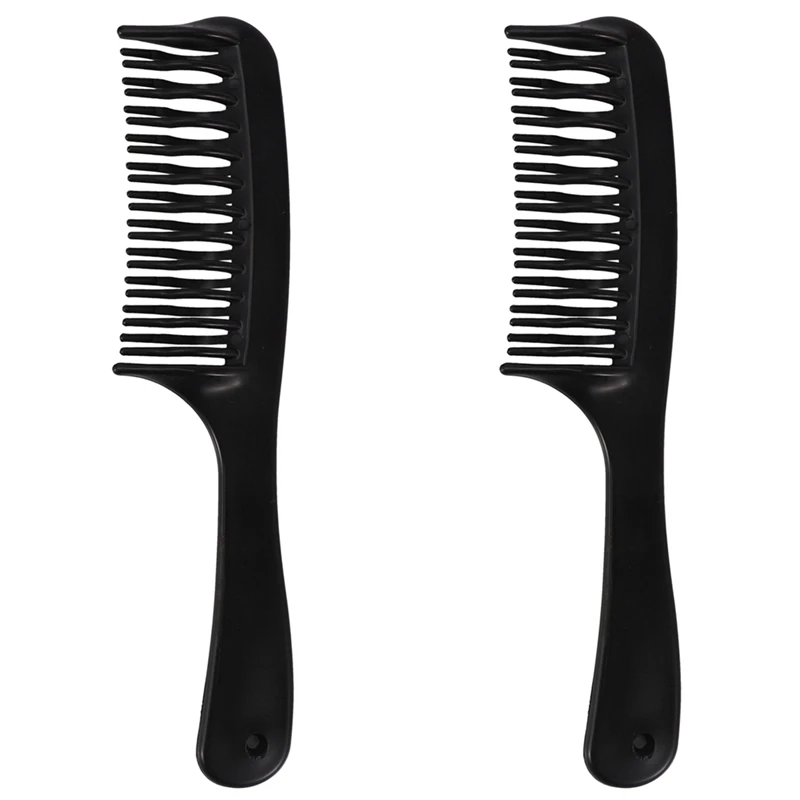 2X Black Double Row Tooth Detangler Hair Comb Shampoo Comb With Handle