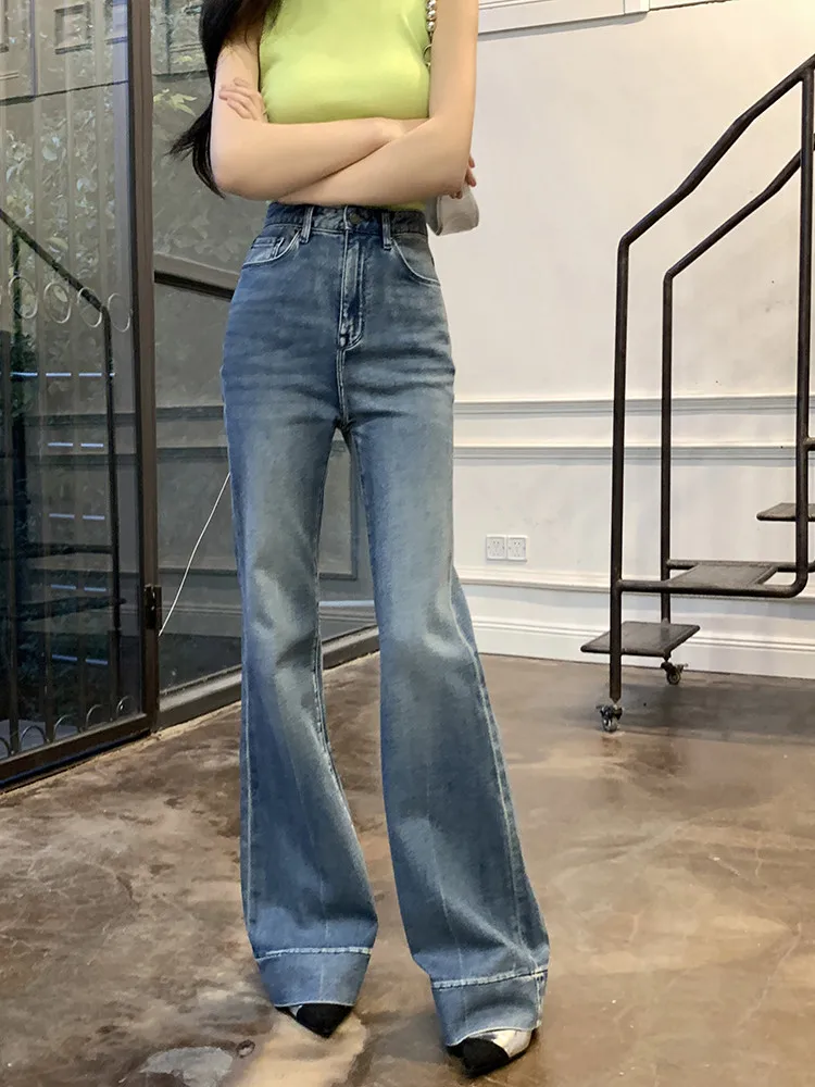 

2023 Autumn Flare Pants for Women High Waist Korean Style Loose Casual Denim Trousers Female Streetwear Chic Mom Jeans