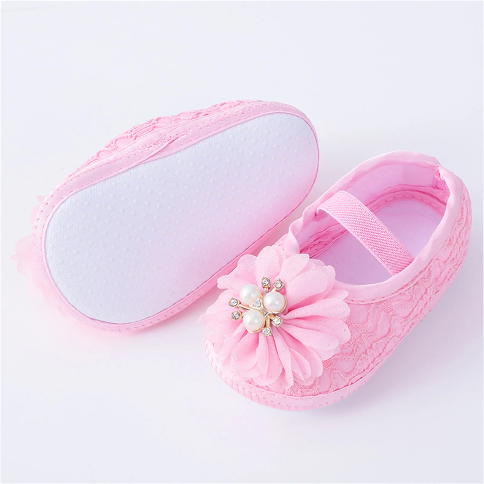 Casual Shoes Infant Baby Girls Flats Headband Soft Sole Non-slip Pearl Flower Princess Wedding Dress Walking for Newborn
