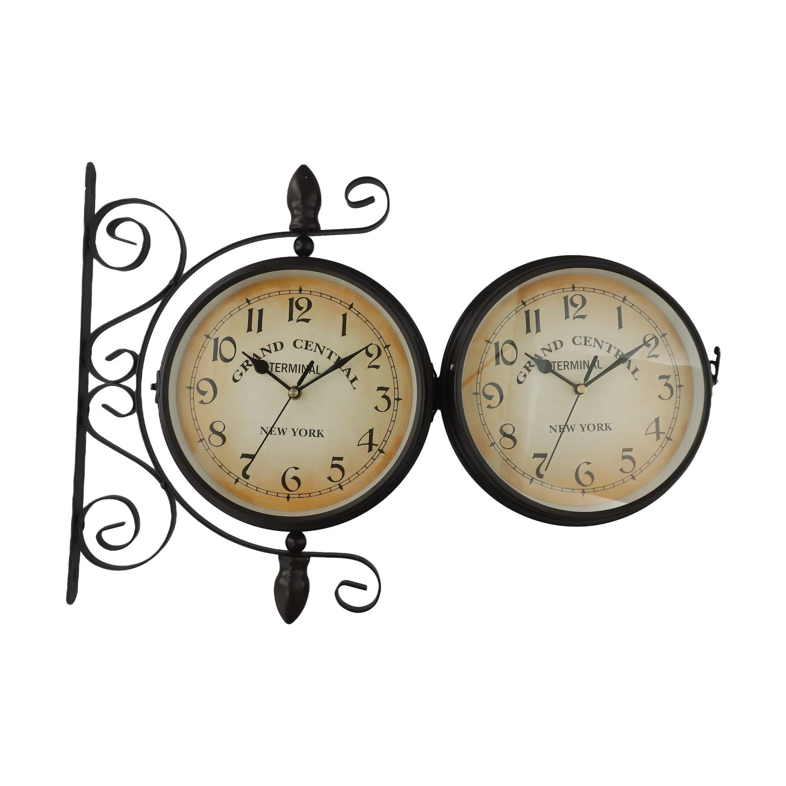 Vintage Double-Sided European Wall Clock – Wrought Iron Train Station Style 4