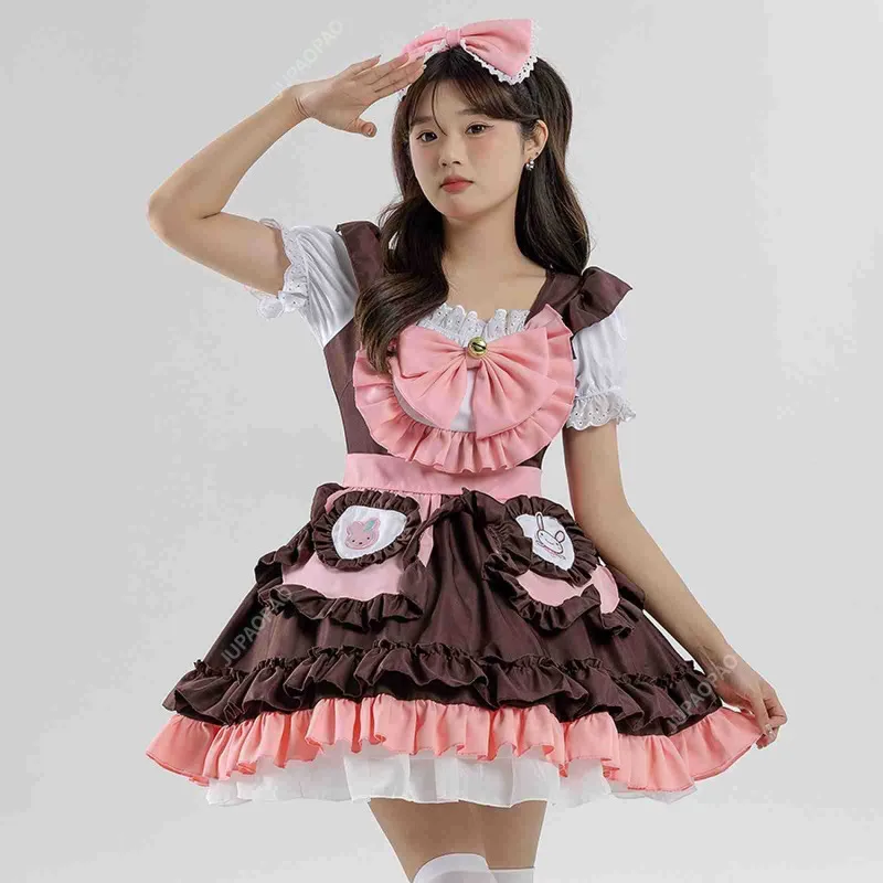 

Kawaii Japanese Coffee Waitress Women Sweet Lolita Anime Bunny Girl Maid Cosplay Costumes Pink Bow Party Princess Dress 2024 New