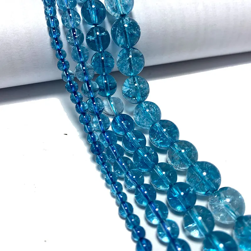 Fine Natural Stone Beads Blue Crystal Loose Round Spacer Beads loose beads loose spacer beads loose gemstone beads loose gemstone for Jewelry Making Diy Necklace Bracelet 4/6/ 8/10/12mm 15"