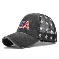 Star Print American Flag Embroidered Mesh Baseball Cap Washed Sun Protection Snapback For Women Men Sports Hiking Golf Dad Hat 2