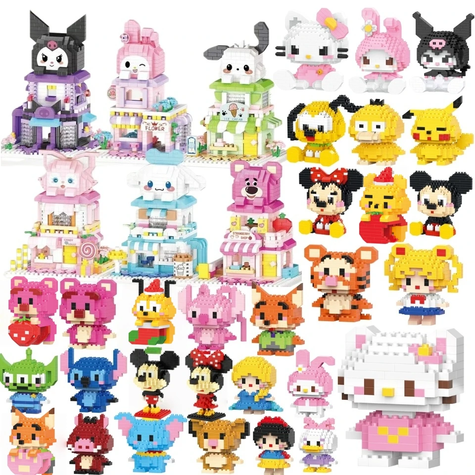 Cartoon Anime Hello Kitty Blöcke Kuromi My Melody Cinnamoroll Maus Bausteine Puppe Spielzeug Kinder Geburtstagsgeschenk
