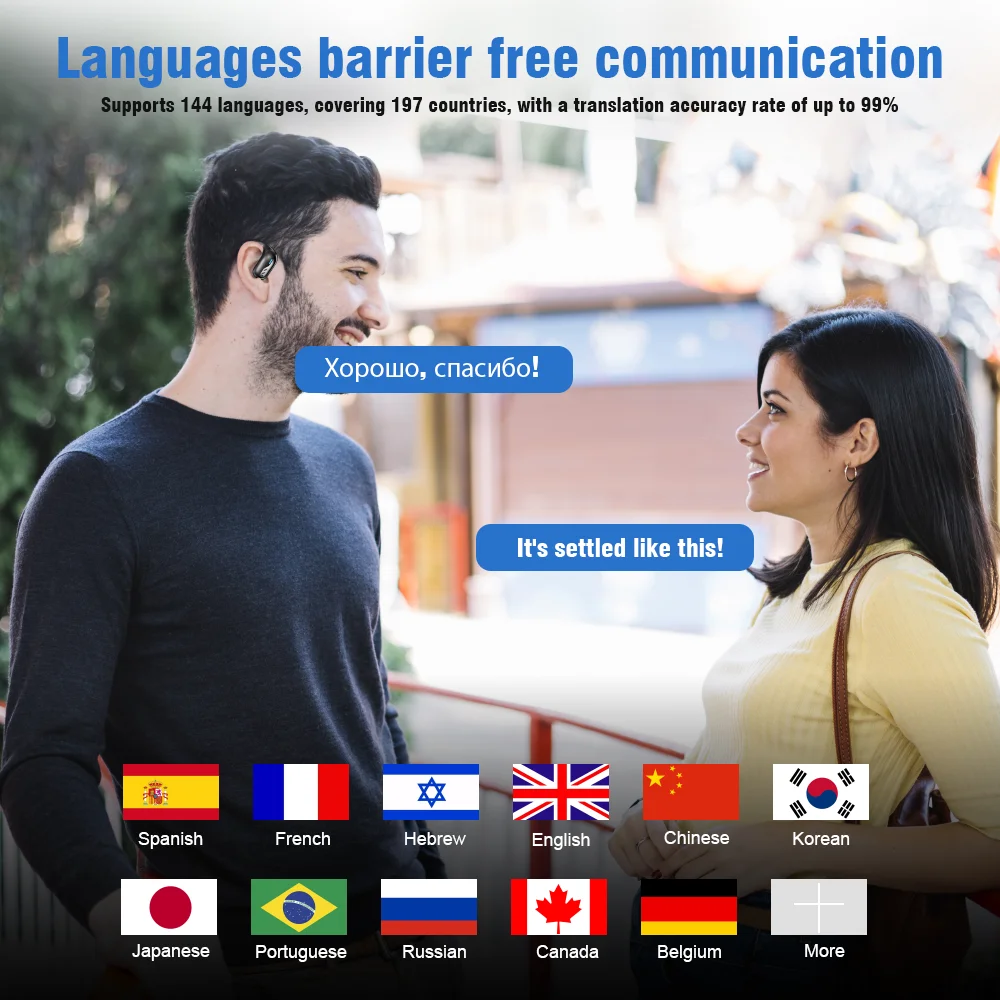 Waterproof Bluetooth Earbuds with AI Translator and Mic