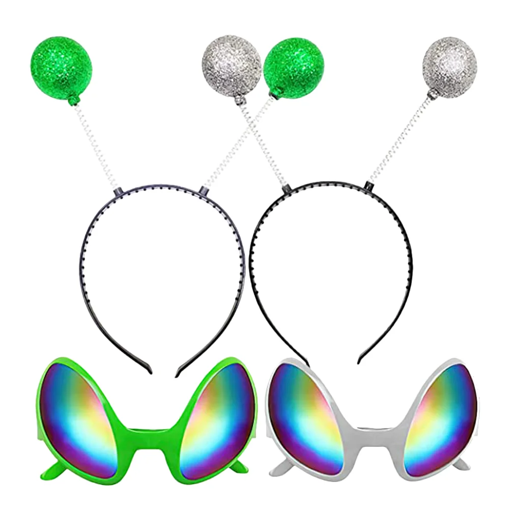 

4 Pcs Set Child Adult Halloween Costumes Christmas Party Alien Glasses Metal Hair Accessory