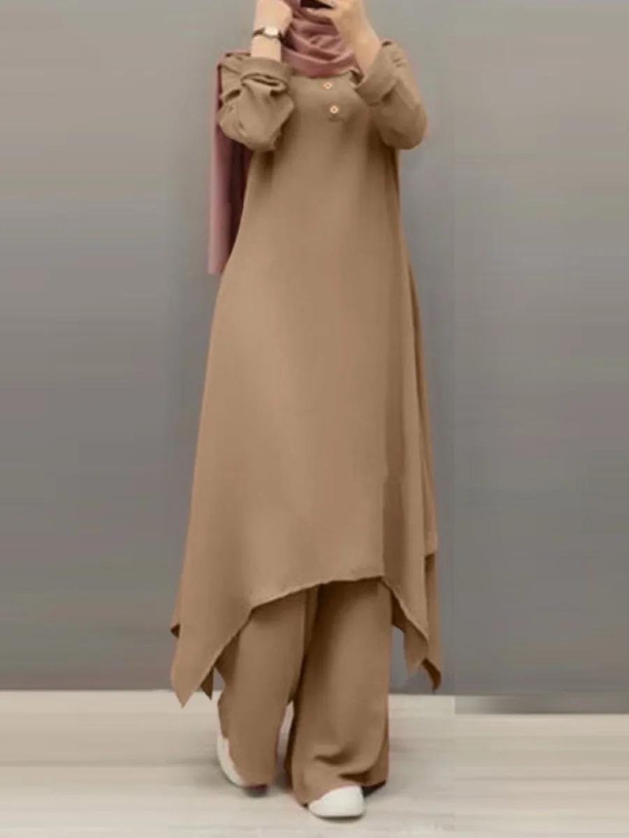 Islamic wide-leg women's pants set, abaya kaftan outfit, Muslim collection, casual suit from Dubai, Ramadan, Eid, 2