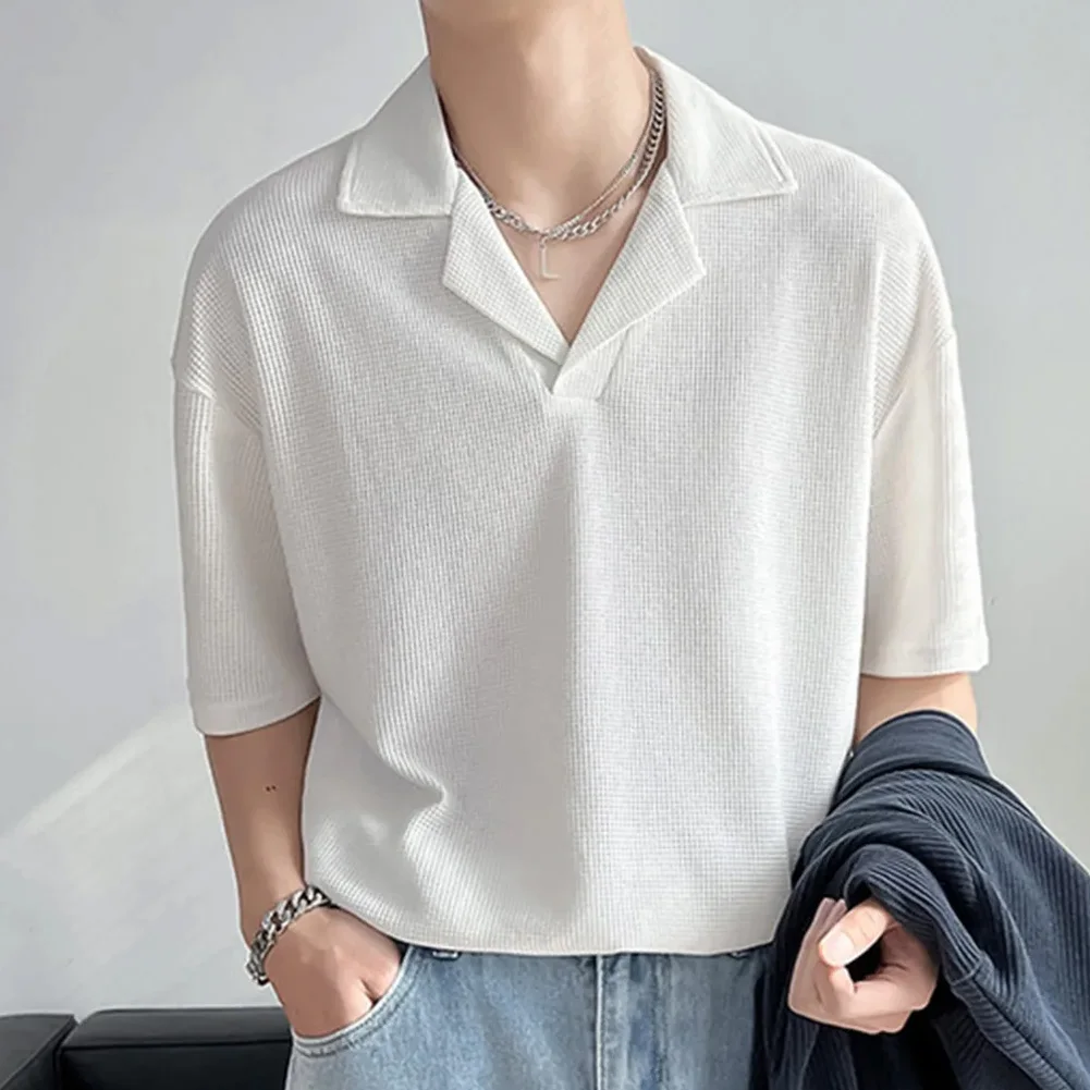 

Tees Shirt Business Casual Collar Comfortable Elegant Half Sleeve Korean Lapel Polyester Regular Daily Holiday