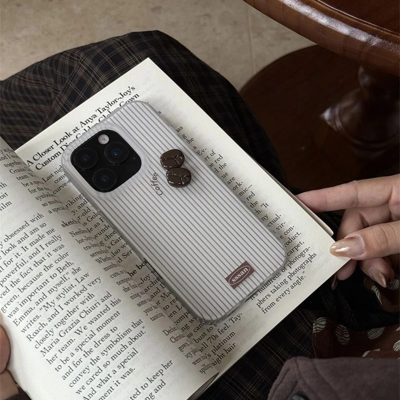 3D Coffee Bean Stripe White Acrylic Hard Phone Case