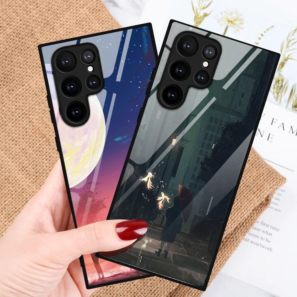 

for SAMSUNG Galaxy S22 Phone Cases Anime Cartoon Glass Fundas for SAMSUNG S10 Plus S10e Note 10 20 S21 S20 S21 Ultra FE 5G S23