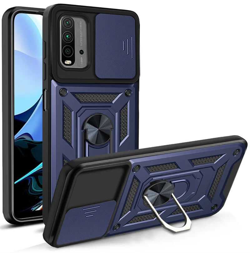 Durable Camera Lens Protective Armor Shockproof Phone Case with Ring Holder