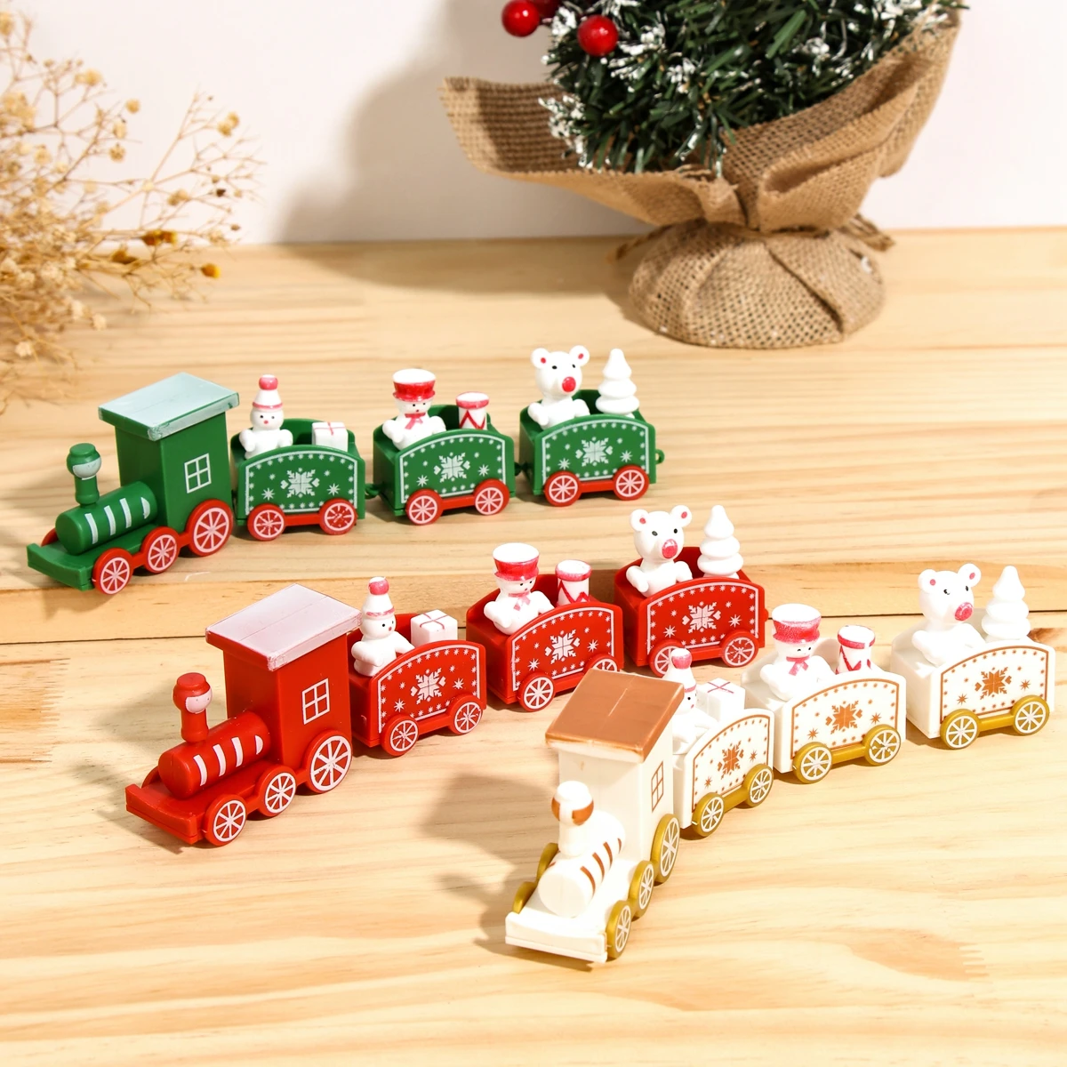 Christmas Plastic/Wooden Train Toy Merry Christmas Decor For Home Kids Gift Xmas Ornaments Navidad New Year
