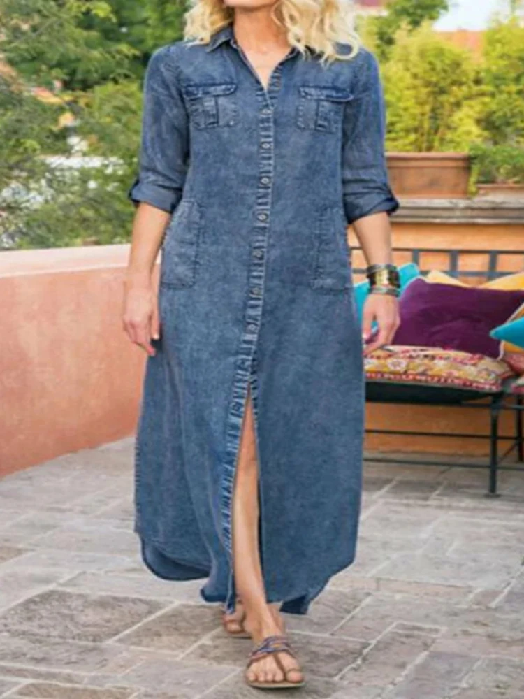 Vestido Largo De Mezclilla Con Falda De Mezclilla Para Mujer | Meses