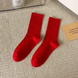 Vibrant Cotton Soft Socks - Women's Mid - Tube Fashion Hosiery in Bold Colors - One Size (Red)