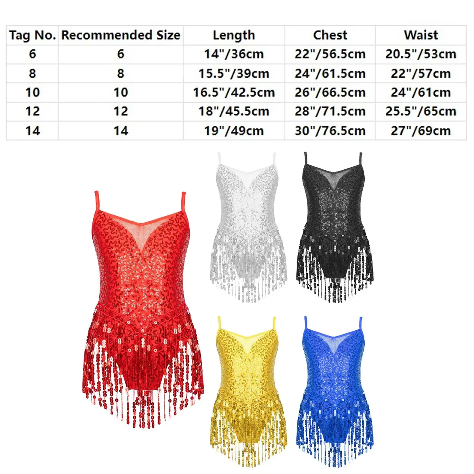 TiaoBug Women's Latin Dance Leotard - V Neck, Tassel Fringe, Open Back, For Tango & Performance