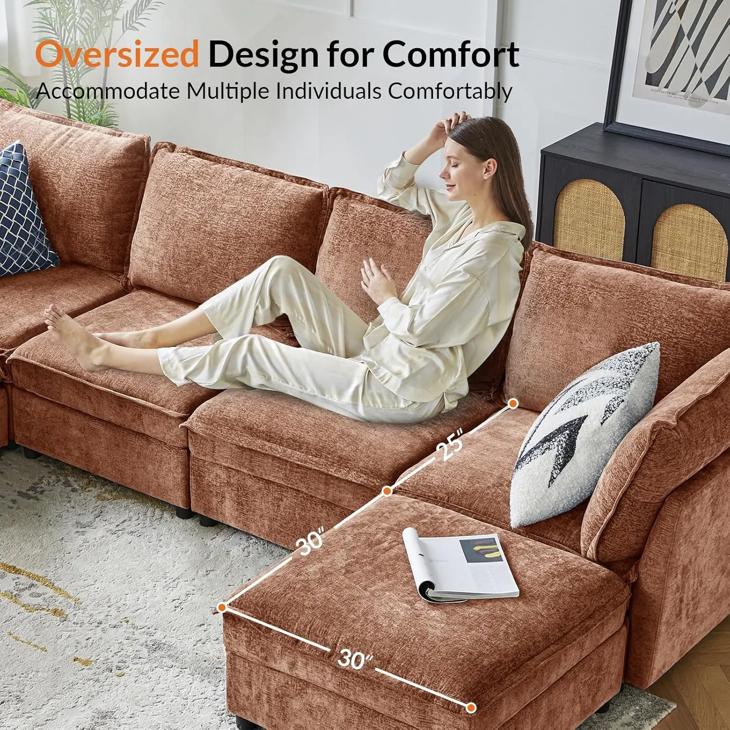 Oversized Modular Sectional Sofa, 8 Seat U Shaped Couch with Storage Ottoman, Comfy Chenille Sofa with Deep Seat