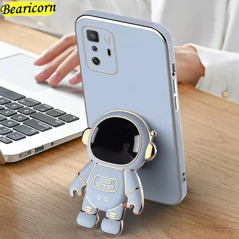6D Plating Astronaut Fold Stand Phone Case - Sleek and Durable Soft Cover