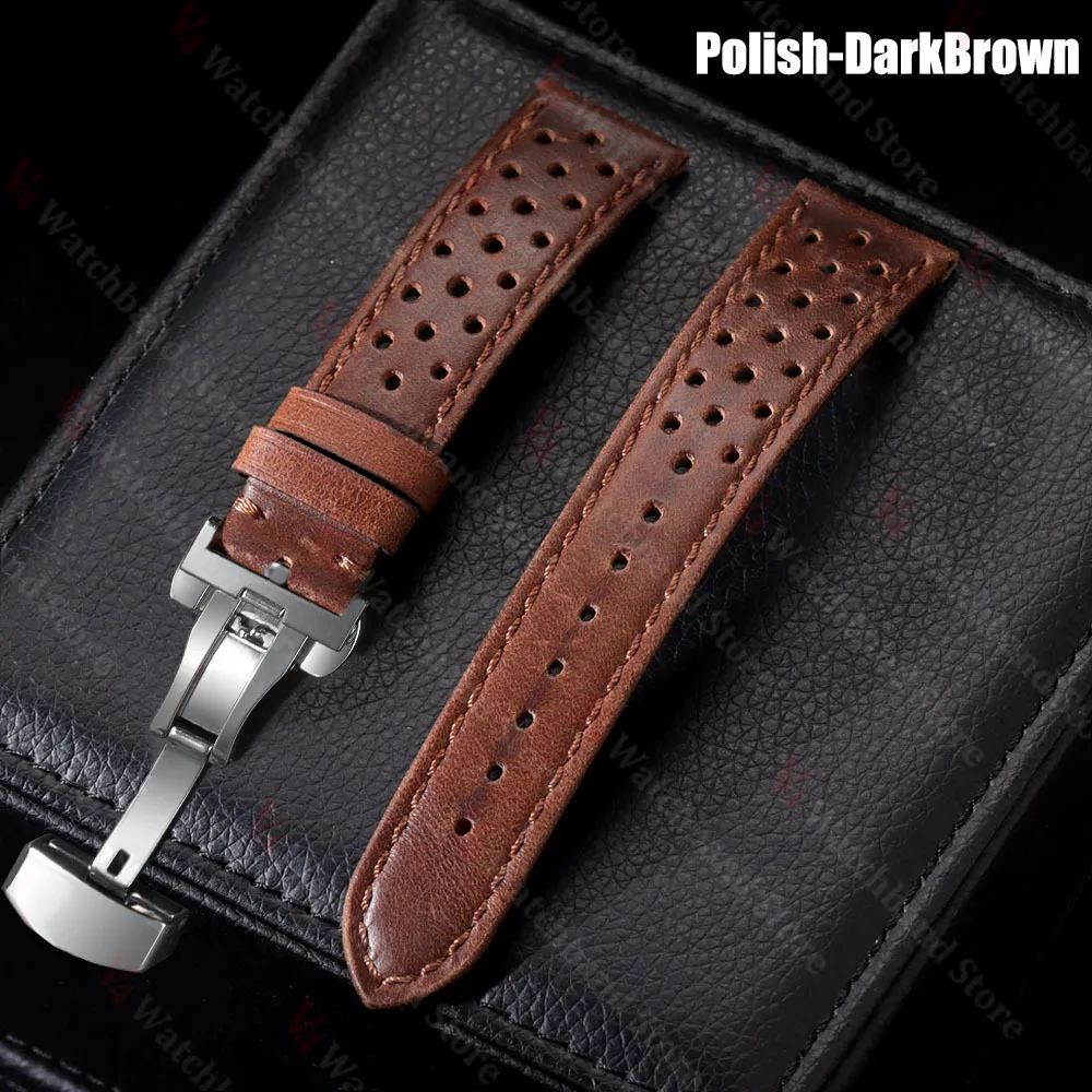 Universal Genuine Cowhide Leather Watch Band with Butterfly Buckle - Vintage-Style Breathable Strap