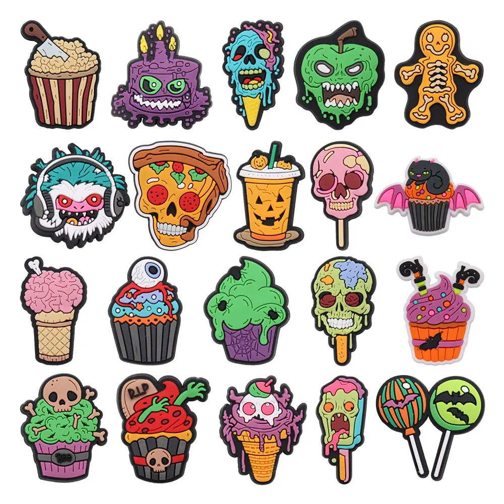 

1-20PCS PVC Buckle Clog Skull Pizza Drink Cupcake Candy Shoe Charms Fit Wristbands Sandals Shoes Decoration Kids Party Gift