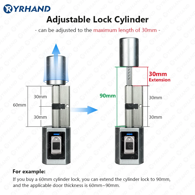 Ttlock Fingerprint Smart adjust Cylinder Lock password Biometric Electronic door Lock with digital Keypad Home intelligent lock Smart Lock