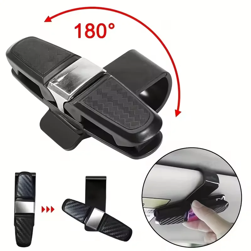 Sunglasses Clip Glasses Holder for Car Sun Visor Sunglasses Clip Card Ticket Holder Eyeglasses Fastener Carbon Fiber Black Silver