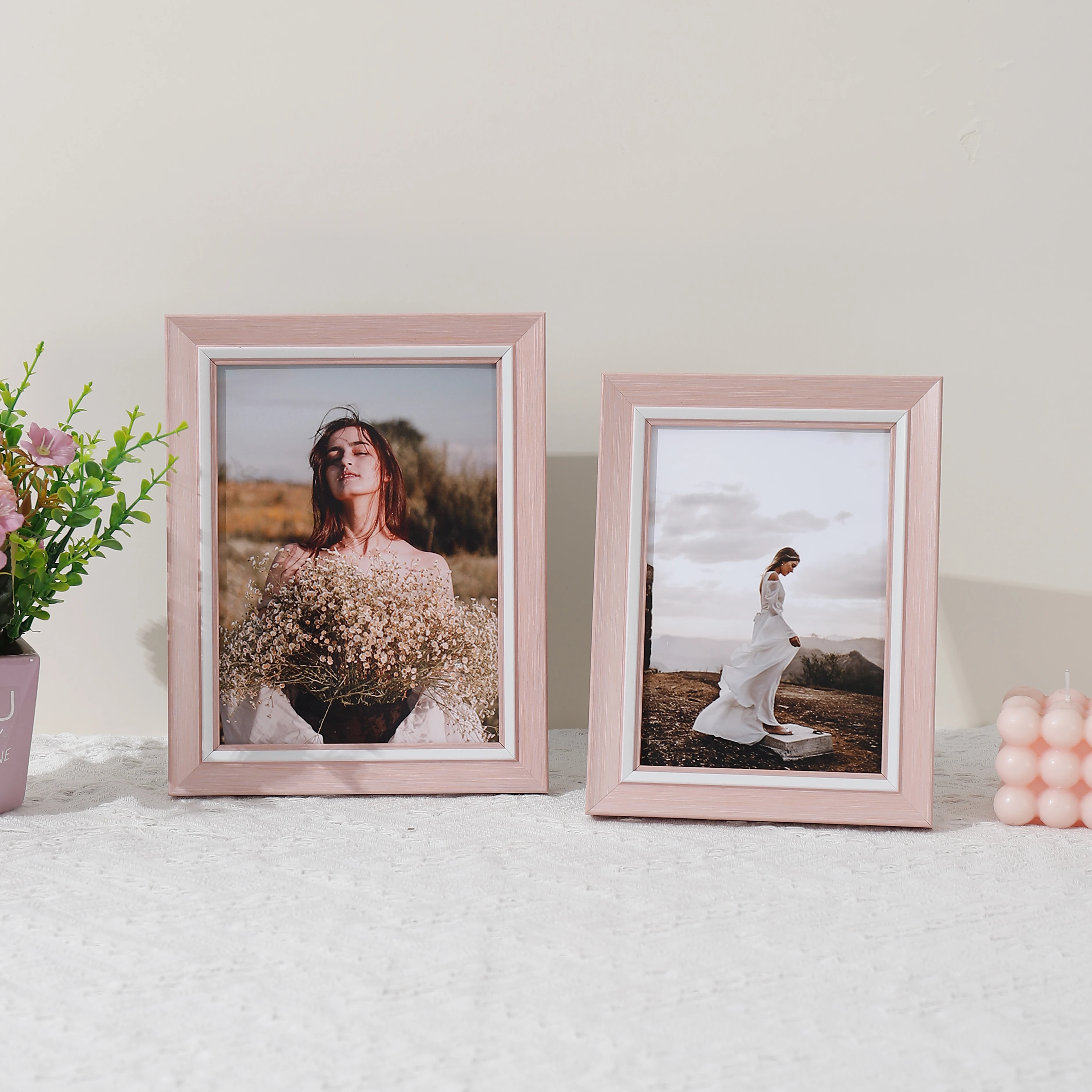 Photo Frame Nordic powder light luxury Plastic picture frame with HD Plexiglass fashion modern style pink
