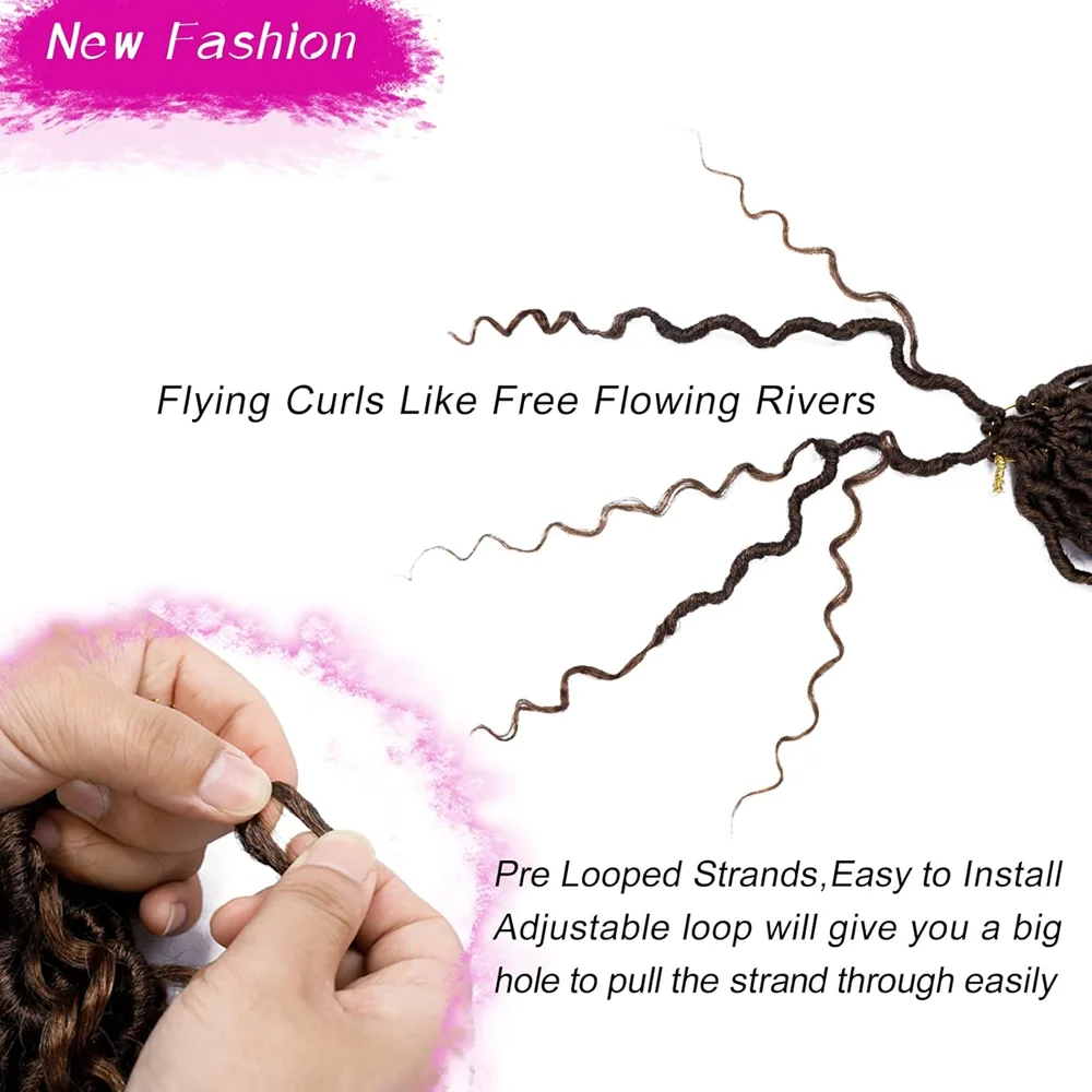 18 Inch Ombre Brown Boho Faux Locs Crochet Hair Synthetic Goddess Locs Crochet Hair Pre Looped Crochet with Curly Ends for Women