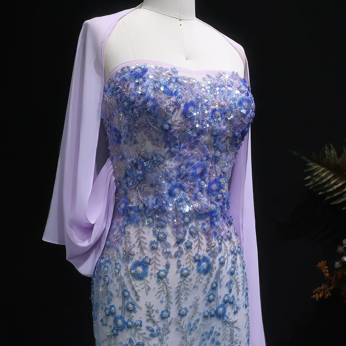 chinese dress ladies Zapaka Women Lilac Prom Dress Mermaid V Neck Open Back Beaded Appliques Evening Dresses with Slit, Lilac / US26W main image 1