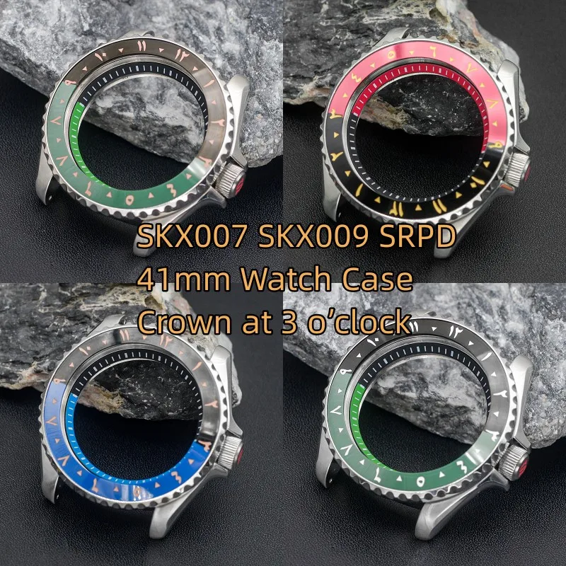 

41mm Silver SKX007 SKX009 SRPD Watch Case Arabic Bezel Insert Crown at 3 o’clock For NH35 NH36 4R 7S Movement Sapphire Glass Mod