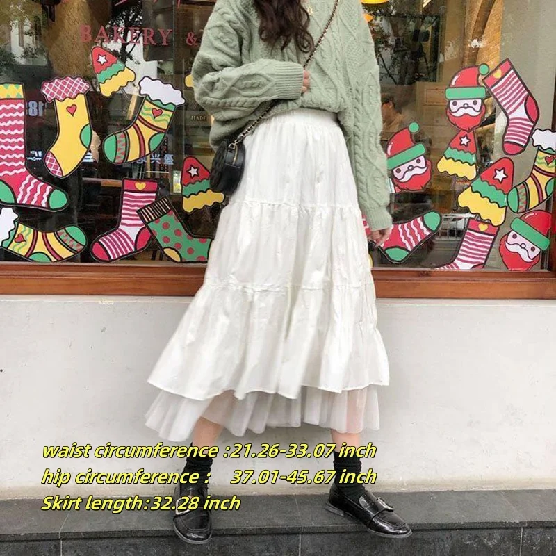 Striped Grid Retro A-line Long Skirt Fashionable For Women Clothes Elastic Waist Cake Skirt Casual Summer Streetwear All-match