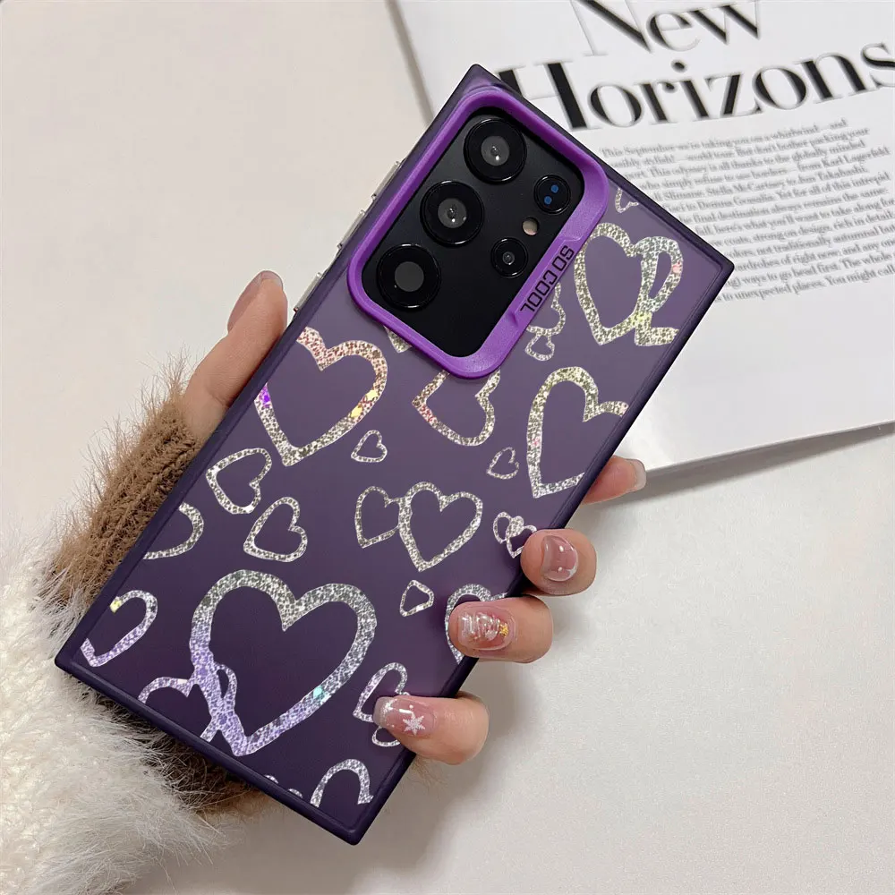 Colorful Silver Glitter Heart Print Shockproof Phone Case