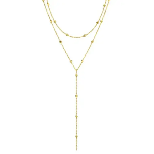 LATS Gold Color Double Layered Long Tassel Chain Necklaces for Women Simple Metal Geometric Bead Choker Necklace Fashion Jewelry - Image 6