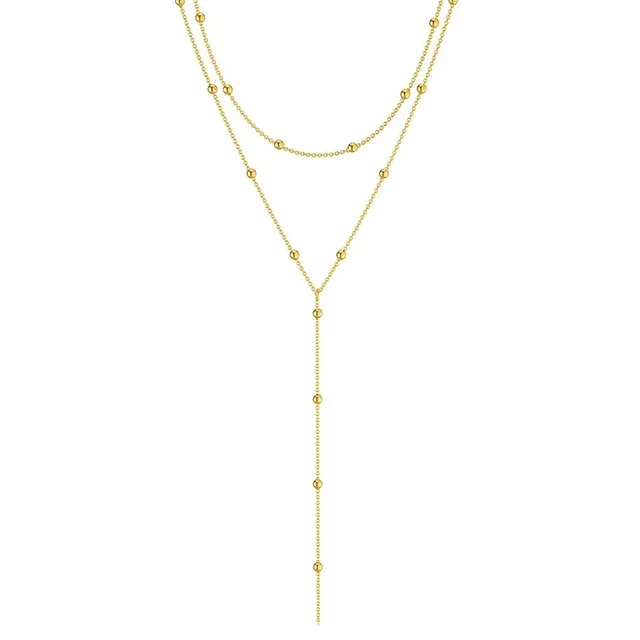 Gold Color Double Layered Long Tassel Chain Necklaces