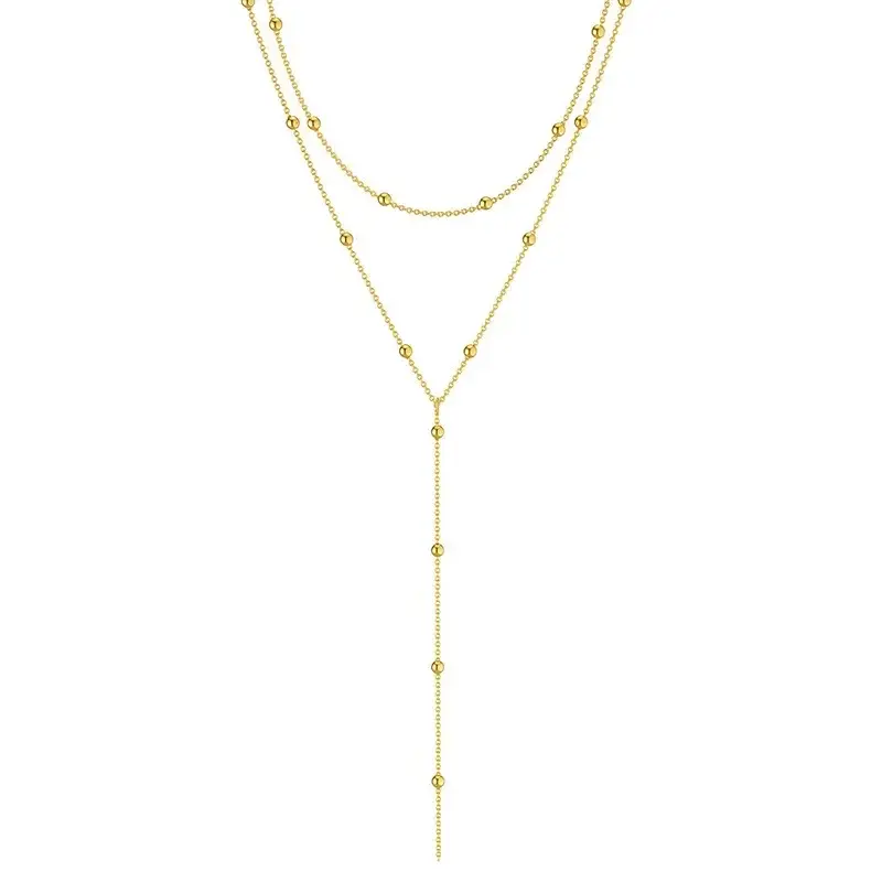 LATS Gold Color Double Layered Long Tassel Chain Necklaces for Women Simple Metal Geometric Bead Choker Necklace Fashion Jewelry - Image 6