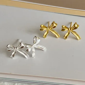 BF CLUB 925 Sterling Silver Earrings For Women Trendy Gold Bow Earring Fine Jewelry Prevent Allergy Party Accessories Gift