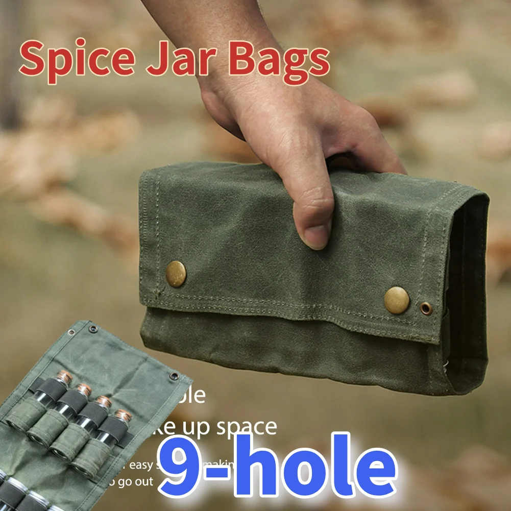 9-hole Camping Spice Kit Foldable Canvas BBQ Condiment Bottle Pack Large Capacity Portable Ultralight Waterproof