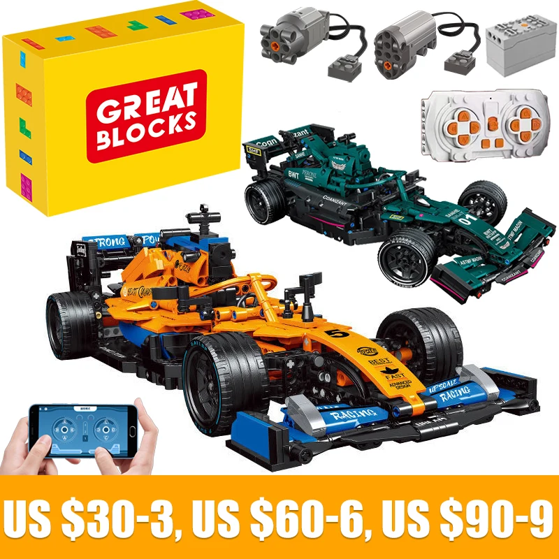 Bybo Maqueta de coche de carreras con bloques de construcción F1, 1:14,  1100 bloques de sujeción, compatible con Lego : : Juguetes y juegos