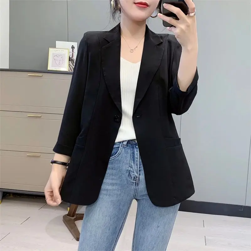 2023 New Spring and Summer Western Style Leisure Simple Commuting Versatile Suit Collar Three Quarter Sleep Oversize Suit Coat