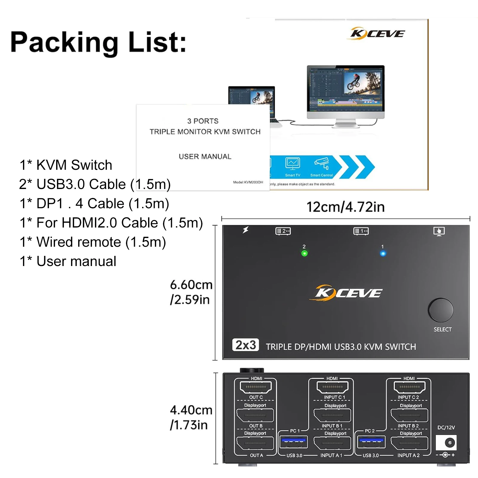USB 3.0 KVM ó, ǻ ġ , 2 PC  USB 3.0 ÷ Ʈ, 2 Է 3  3 , 8K @ 30Hz, 4K @ 144Hz