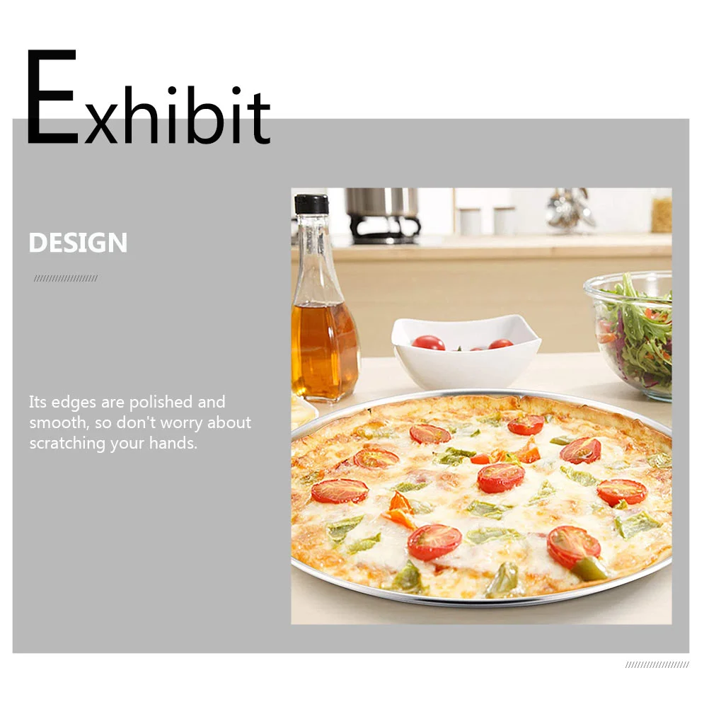 Pizza Plate Metal Baking Pans Dishes for Oven Round Tray Food Storage Stainless Steel Serving Home 3