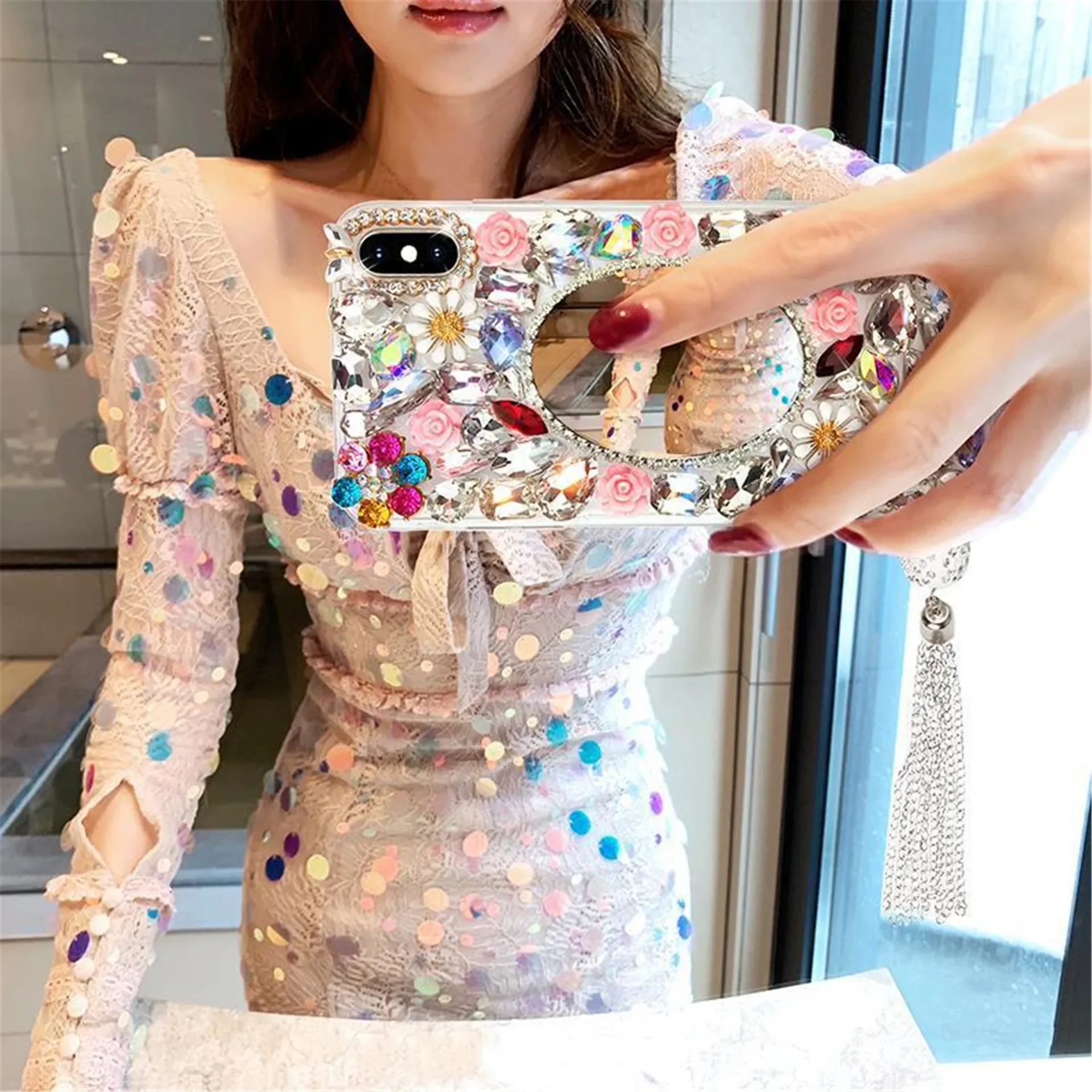 Rhinestone Mirror Phone Case for Samsung Galaxy, S23, S20Fe, S21, S22 Ultra, S24, S9, S8Plus, Telefon