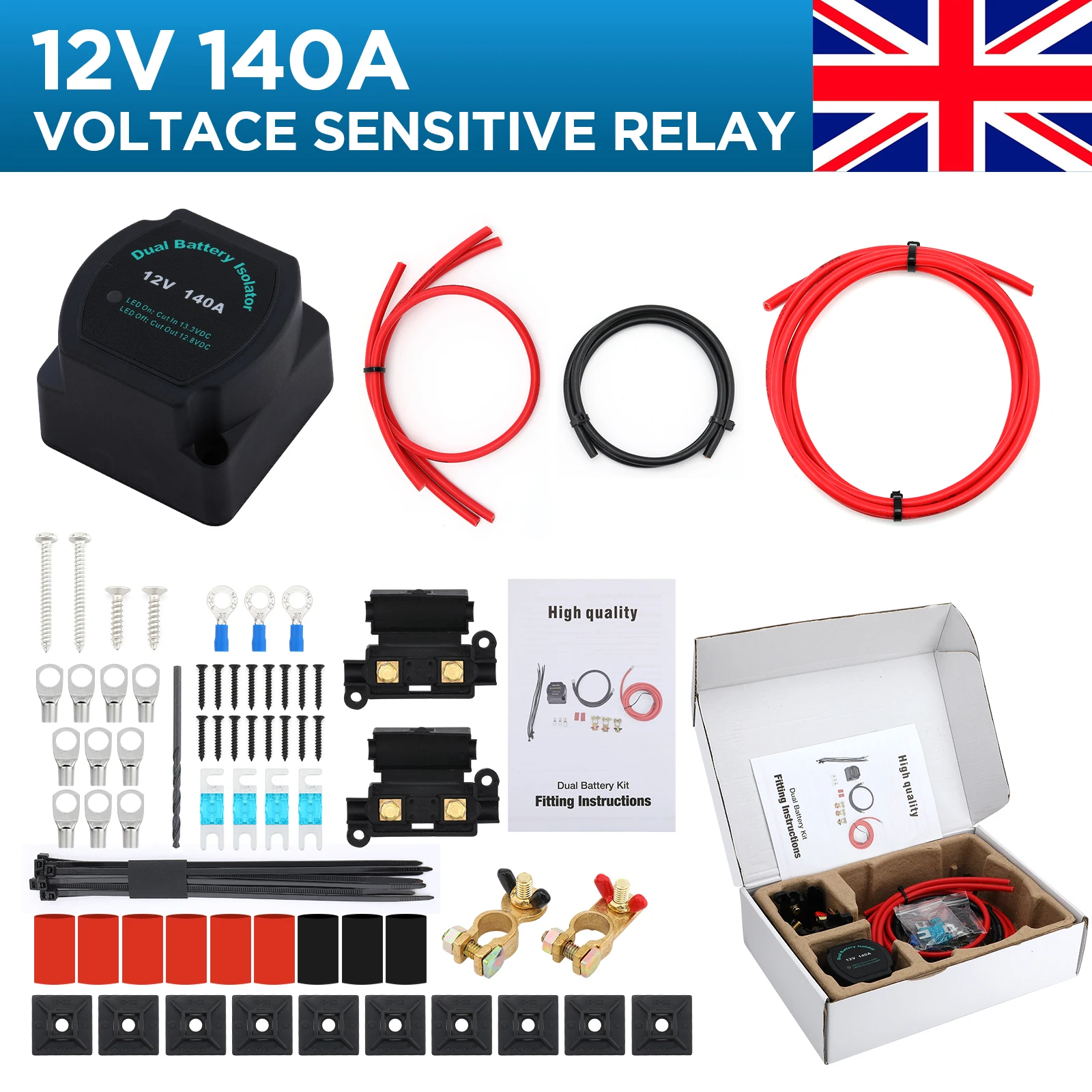 Kit Relè Di Carica Diviso Pronto 12V 140 Amp Vsr 110Amp Lead T4 T5 Per Camper Camper Camper 4X4S Car Boat