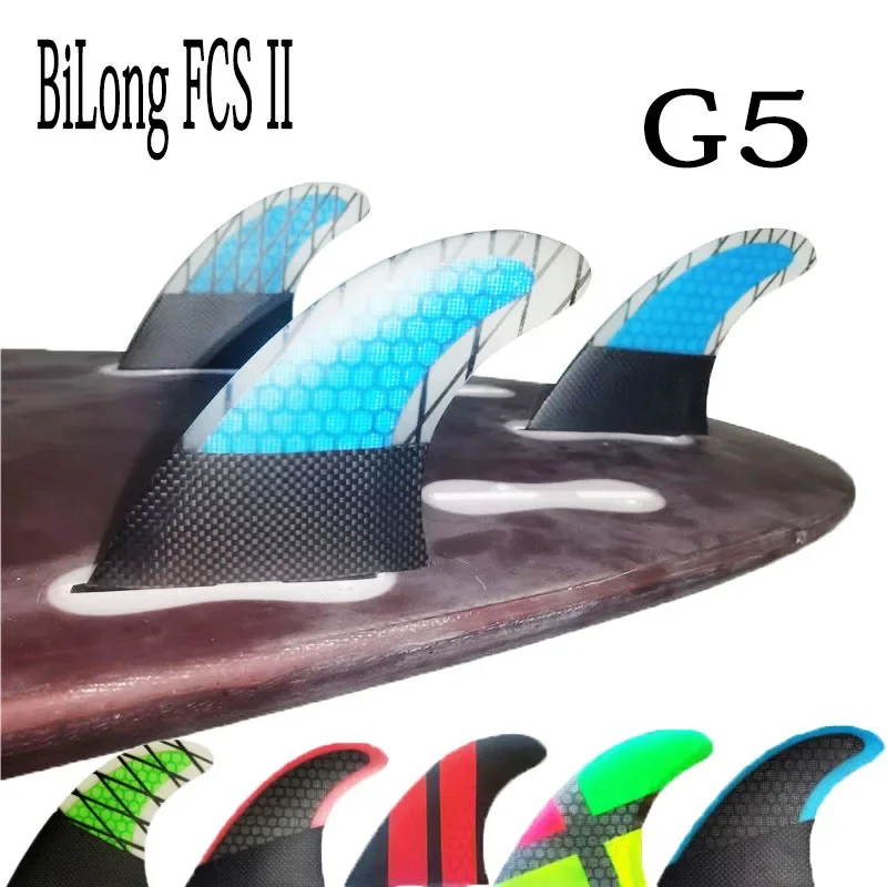 Surfboard Fin BiLong FCS II Thruster Surfboard Fins 3PCS Set G5 Fiberglass Honeycomb Carbonfiber M Size Quilhas Surf Fin Electric Surfboard