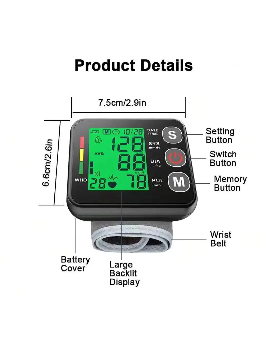 Electronic Sphygmomanometer Blood Pressure Monitor Measure Heart Rate and Pulse