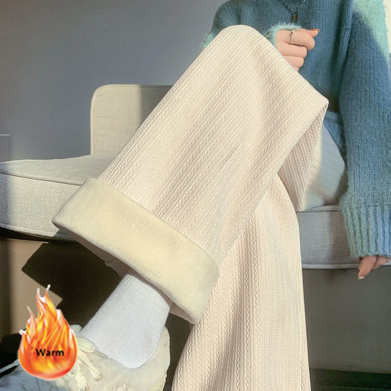 Winter Thick Wide Leg Pants Women Plus Velvet Corduroy Baggy Troousers Korean Fashion High Waist Elastic Baggy Pantalones 2024