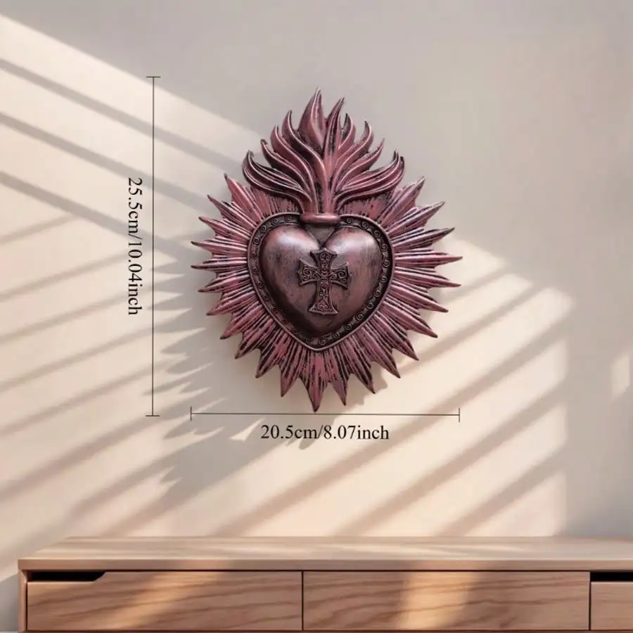 Gothic Sacred Heart Resin Wall Hanging Decorative Pendant for Religious and Festive Decor