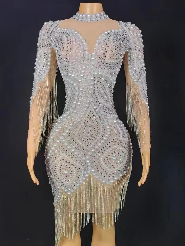 

Высококачественное популярное платье с бусинами и асимметричными кисточками, соблазнительное облегающее платье, новинка 2024, модная одежда на заказ