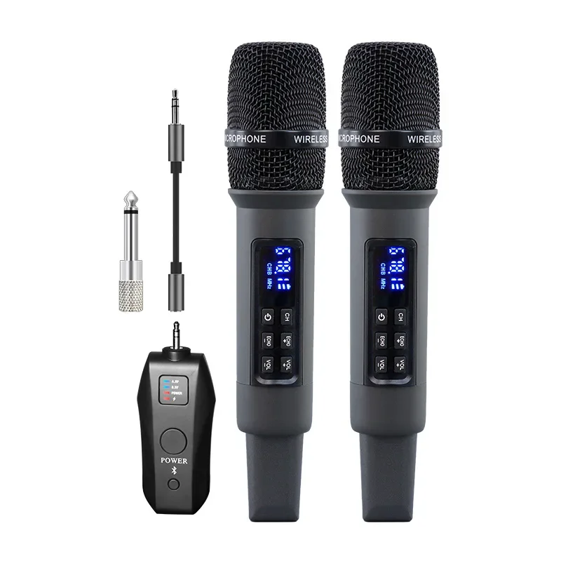 DGNOG K662 Metal Wireless Microphones with Echo, UHF Dual Cordless