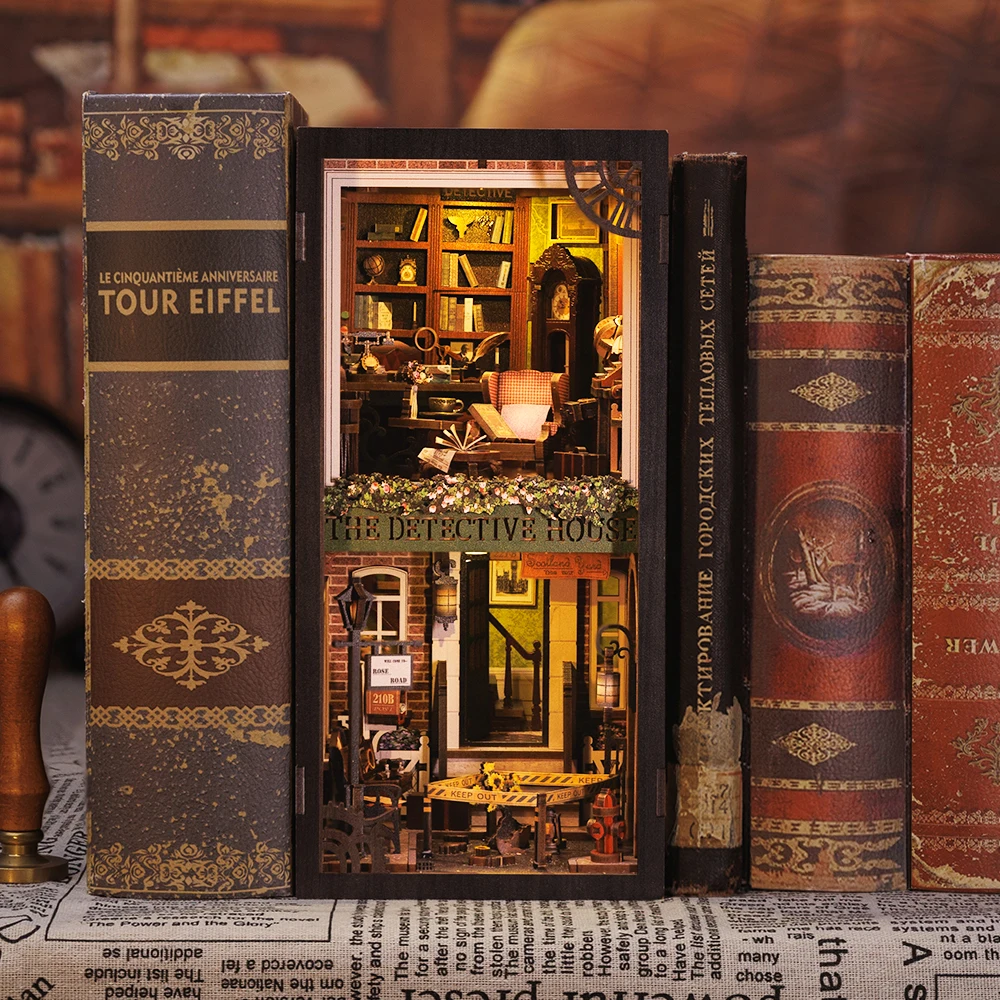 DIY 3D Puzzle Miniature Dollhouse Book Nook Shelf Insert Bookends Miniature Kits Booknook Rose Detective Agency Toys Gifts